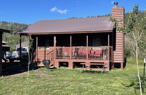 Greer Cabin | 2 BR-1BA Log Cabin on Main Street. Stocked trout pond, porch, dogs ok.