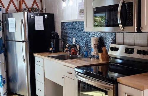 Mill Spring House | 30' Yurt with a large deck, on the creek, full kitchen, dome skylight, 2 bedrooms, sleeps 5.