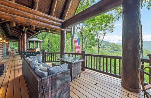Waynesville Cabin | 4BR/4 1/2 BA, Covered deck with Hot-tub overlooking the mountains