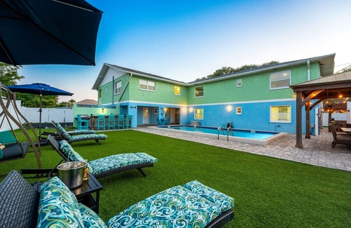 Port Canaveral House | 7 bd 7 bth Slps 30! 3 kitchens! Pool, Sauna, Beach, Hot tubs, Game Rm, Golf Cart
