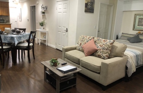 Alhambra Condo | 910 sqft, firm king + firm queen, 2 bath, inc. Parking, 1 block from Starbucks.