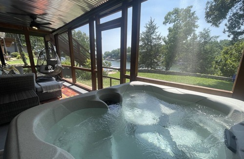 Camdenton Cabin | Aframe 34 ~ dock + lake front + hot tub + fire pit + great views