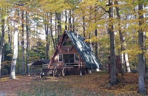 Ludington Cabin | AFrame Cabin w/Acreage-Hamlin Lake-Hot Tub-Kayaks-Firepit-Dogs okay! No Fees!
