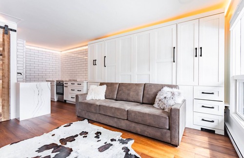 Aspen Apartment | Ajax views and river patio! Newly remolded with King Murphy bed!