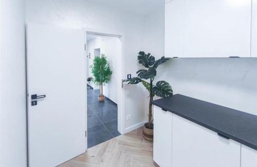 Stuttgart Apartment | ALFA Stuttgart Doppelzimmer Teeküche Porsche Bosch l Gemeinschaftsbad WIFI SmartTV l Terrasse l Double room with kitchenette and shared bathroom l Terrace BS21A4
