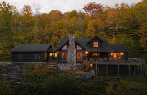 Livingston Manor House | Amber Acres Lodge; Spacious Log Cabin with Mountain Views and Lake Access