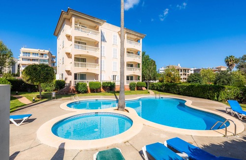 Canyamel Apartment | Apartment 'Oro del Mar IV 05' with Shared Pool, Shared Garden and Wi-Fi