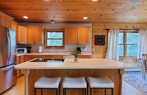 Lake Township House | Arbor Lodge Lakehouse: Wooded Lodge with private beach access and dock on Big Platte Lake