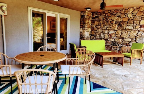 Asheville Apartment | Asheville mountain and lake views! Fireplace, heated pool, patio. Pet friendly!