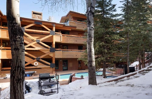 Aspen Condo | Aspen Winter Stay! 1.5 Blocks to Town | Gas FP, Balcony, Pool & Hot Tub | 3 Baths + Den w/Sofa Bed