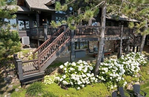 Bay Lake Cabin | Bay Lake Log Cabin - 150 ft Lakefront, Sleeps 15, Boat Available, Patio/Firepit