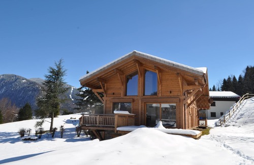 Essert-Romand Ski Chalet | Beautiful, luxury self-catered chalet, outdoor hot tub, great views