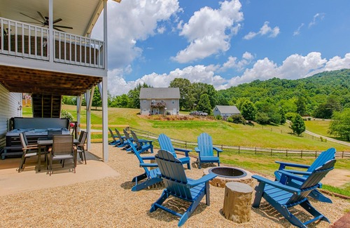 Weaverville House | Blue Ridge farmhouse with amazing mountain view, hot tub, firepit & decks