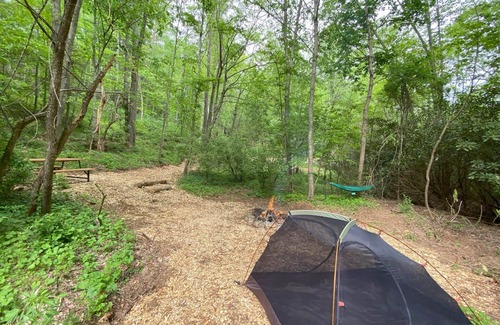 Zirconia RV Rental | Campsite 1 - Creekside on 38 acres -biking and hiking trails