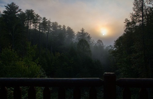 Almond Cabin | Couple's private escape mountain cabin with fireplace and hot tub on deck