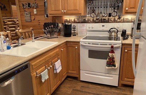 Dugspur Cabin | Couple’s Romantic Mountain River Cabin w/Rustic Q Bed that’s Knotty & Nice.