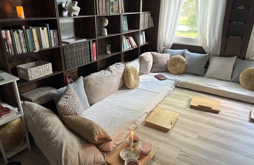 Saugerties South House | Cozy Bedroom With Fireplace