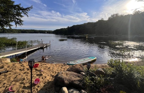 Barnstead House | Cozy home with private beach on Huntress Pond and short drive to skiing!