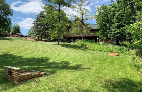 Lake Geneva House | Cozy Lodge Style Home - 2.8 miles to Town - 3 Acres w Views of Lake - Fire Pit