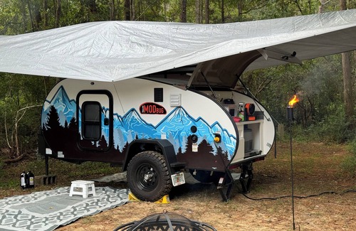 Florida Panhandle House | Cozy Tiny Teardrop RV in Beautiful Pensacola with WiFi, AC Sites on 11 acres