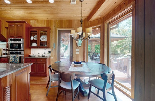 Dahlonega Cabin | Custom riverfront retreat with private pond, dock, firepit & outdoor living