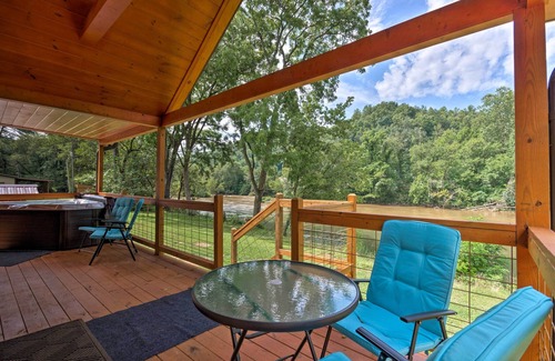 Cherokee Cabin | Deck & Hot Tub: Bryson City Riverfront Cabin!