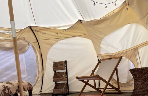 Royse City RV Rental | Delightful Belle Tent on 10 Acres With Private Outdoor Shower!