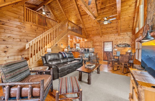 Cherry Log Cabin | Directly on Big Creek/Hot Tub/Game Room/Outdoor Living Space/Remote/True Cabin