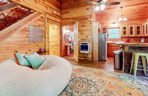 Blue Ridge Cabin | Dog-friendly 2-story cabin with outdoor fireplace, pavilion, patio, W/D, & AC