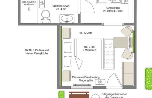 Neuensien Apartment | Doppelzimmer mit Pantryküche - Ferienzimmer und -wohnungen mit Seeblick
