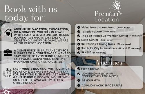 Downtown Salt Lake City Apartment | Downtown Stylish Cozy Vibe Work Area Free pkg Gym