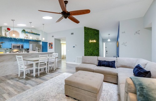 Palm Bay House | Elegant Space Coast Private Pool Home w/Garden, Fire Pit, and Billiard Room