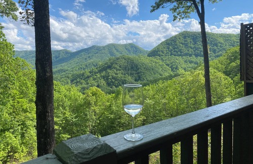 Stecoah House | Enjoy the beautiful view of the mountains in your private hot tub! Pet friendly