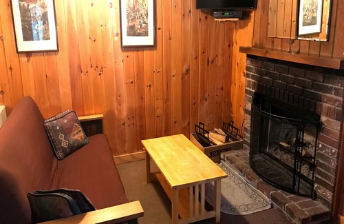 Wilmington Ski Chalet | Family Chalet with Fireplace under Pine trees