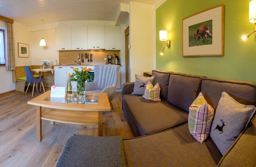 Unterschonau Apartment | Ferienwohnung Nr. 1 Jennerblick, 2 Personen, 45 qm, 1 Schlafzimmer, Wohnraum mit Schlafcouch, Balkon
