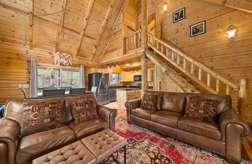 Logan Cabin | Frontier for Families-Secluded-Covered Hot Tub-Game Room-3 CoveredDecks-Fire Pit
