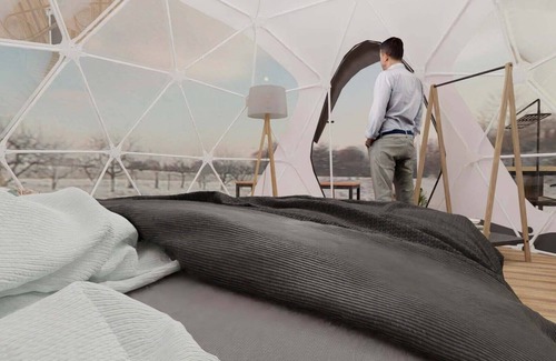 Jever RV Rental | Glamping tent for 4P with terrace by the lake