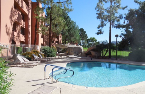 Paradise Valley Village Condo | Golf Course & Sparkling Pool View! Gated Complex & Ground Floor Condo