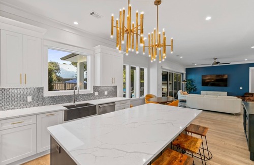 Gulfview Heights House | Gorgeous! Huge Private Pool, Outdoor Fireplace w TV, LSV & 4 Bikes Included!