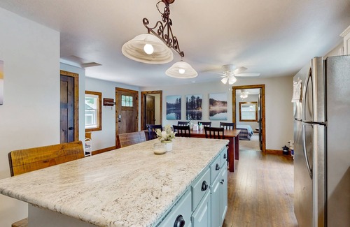 Deerwood Cabin | Gorgeous lakefront home w bunkhouse, private yard and large deck
