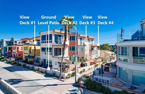 Central Mission Beach Condo | Ground Level + Penthouse! 55' of Ocean Front * 5 Patios