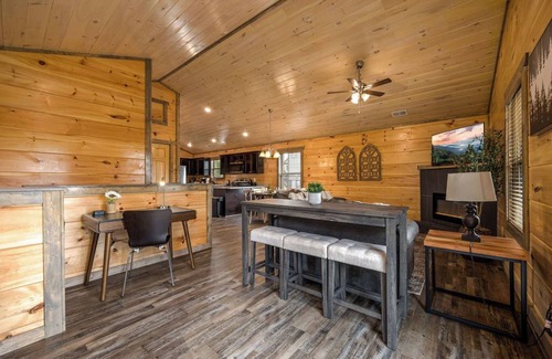 Sevierville Cabin | Happy Bear: Wooded Views, Fire-Pit, Game Room & Hot-Tub, Close to Attractions