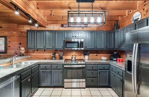 Sevierville Cabin | HUGE THEATER with Stadium Seating, Resort Pool, Hot Tub, Pool Table, Views