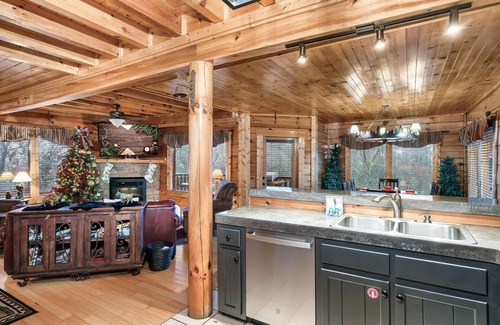 Sevierville Cabin | HUGE THEATER with Stadium Seating, Resort Pool, Hot Tub, Pool Table, Views