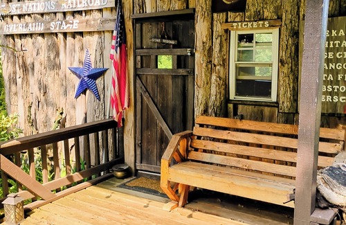 Frontier Cabin | Hunting Cabin Rustic Handcrafted primitive sits in our unique rustic Cowboy Town