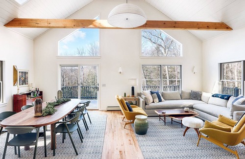 Mount Tremper House | Interior designed chalet in the Catskill Mountains; wraparound deck, scenic...