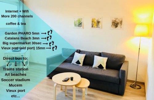 Le Pharo Apartment | Joli studio proche plage, vieux port & Palais Pharo