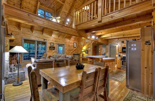 Cashes Valley Cabin | K6 Lodge - Gather around the firepit, soak in the hot tub, and splash in the creek!