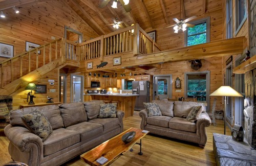 Cashes Valley Cabin | K6 Lodge - Gather around the firepit, soak in the hot tub, and splash in the creek!