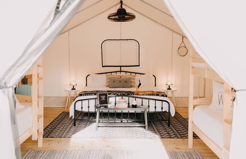 Delta RV Rental | LAKE VIEW Glamping at Cheaha State Park, pet friendly, water, hiking, swimming